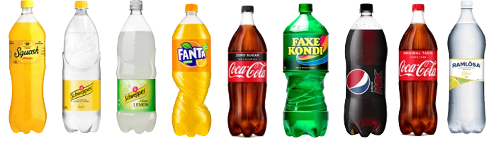 150 cl. plastflasker med sodavand